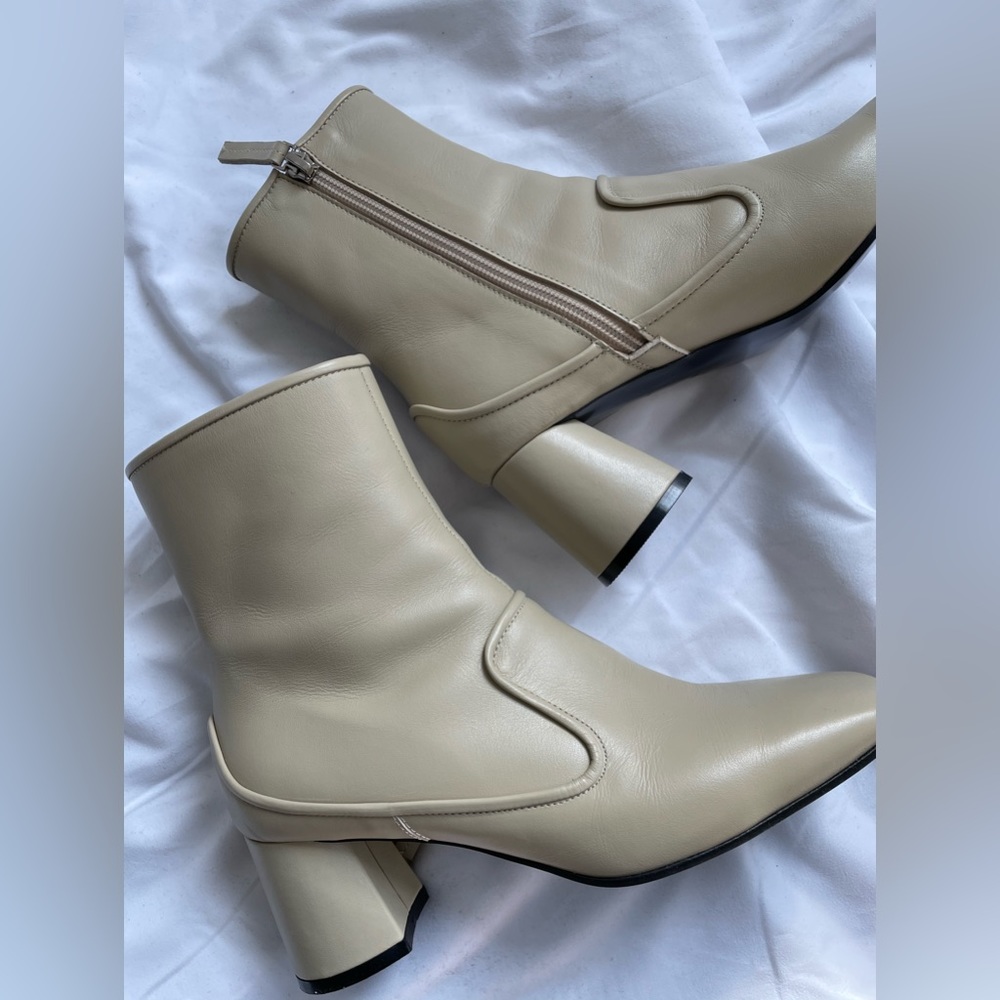salondeju cream heel boots calfskin korean designer brand